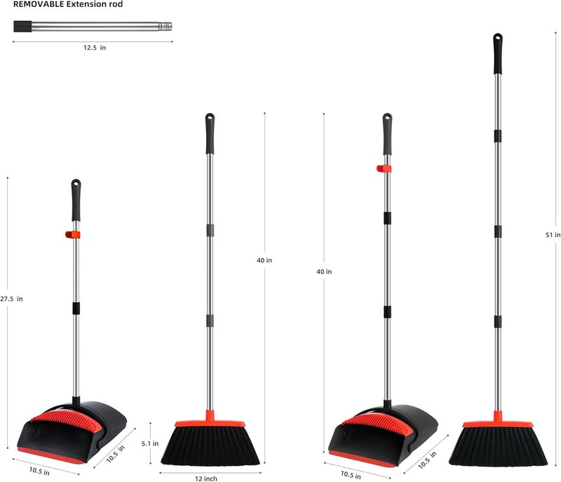 BSKLIN Broom and Dustpan Set for Home,52-in Long Adjustable Handle Angle Broom for Sweeping Indoor Dustpan Teeth to Clean Pet Hair Suitable for Home Kitchen Office - Image 4